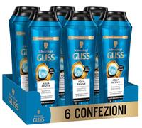 Schwarzkopf Gliss Aqua Revive Shampoo Idratante, 6 confezioni da 250ml, Shampoo idratante arricchito con Complesso Ialuronico e Alga Marina, Prodotti per capelli da normali a secchi