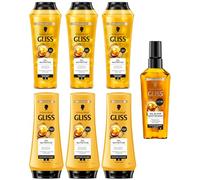 Schwarzkopf Gliss Hair Repair,1 Olio Nutriente + 3 confezioni Shampoo + 3 confezioni Balsamo per Capelli Fragili e Sfibrati Azione Riparatrice arricchito con Omega 9 e Olio di Marula 6x200ml