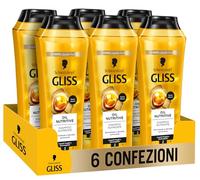 Schwarzkopf Gliss Oil Nutritive Shampoo Nutriente, 6 confezioni da 250ml, Shampoo nutriente arricchito con Omega 9 e Olio di Marula, Prodotti per capelli fragili e danneggiati
