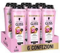 Schwarzkopf Gliss Seta Luminosa Shampoo Illuminante, 6 confezioni da 250ml, Shampoo illuminante e protettivo con Ceramidi e Seta, Prodotti per capelli fragili e spenti