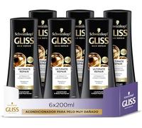 Schwarzkopf Gliss Ultimate Repair Balsamo Riparatore 200ml, Balsamo con Keratina Liquida ed Estratto di Perla Nera, Trattamento alla Cheratina per Capelli Danneggiati e Secchi, Confezione da 6