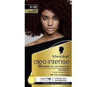 Schwarzkopf Oleo Intense Permanent Oil Color 3-22 Tintura per capelli Bordeaux profonda, Copertura del grigio al 100%, Balsamo con sistema HaptIQ, Colore a lunga durata, Tintura per capelli senza ammo