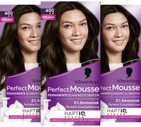 Schwarzkopf Perfect Mousse - Colorazione permanente in schiuma 400/4-0 marrone scuro (3 x 92,5 ml), colore per capelli con perfetta copertura del grigio, colorazione per una cura intensa e una