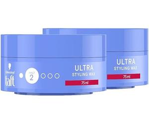 Schwarzkopf Taft, cera per capelli ultra styling (2 x 75 ml), per un massimo di 24 ore di controllo delle acconciature flessibili, delicata su capelli e cuoio capelluto, cera vegana per capelli