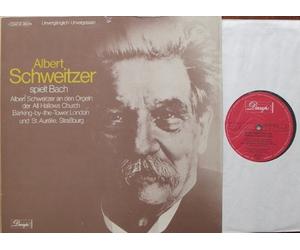 SCHWEITZER, ALBERT - SCHWEITZER, ALBERT / spielt Bach / Albert Schweitzer an den Orgeln der All Hallows Church Barking-by-the-Tower, London und St. Aurelie, Straßburg / 1935 / Bildhülle fast vollständig von Verkaufsfolie eingefasst / Dacapo # 1C 047-01265 M Deutsche Pressung / 12" Vinyl Langspiel Schallplatte