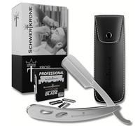 SCHWERTKRONE Rasoio a Mano Libera Professionale con 100 Lame da Barbiere Derby per Rasatura e Definizione dei Contorni della Barba - Custodia inclusa