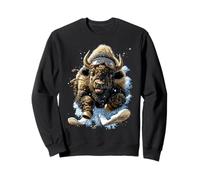 Sci Bisonte con Neve e Fiocchi di Neve Inverno Animale Nevoso Felpa