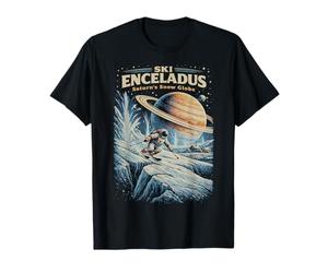 Sci Encelado Saturno Snow Globe Space Skier Retro Sci Fi Maglietta