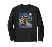 Sci Golden Retriever Art Sciatore Cane su Ski Hill Maglia a Manica