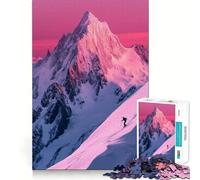 Sci tra le montagne rosa per adulti - Puzzle da 1000 pezzi - Gioco di allenamento mentale - Tempo libero - Design rilassante - Regalo stagionale 50x75cm