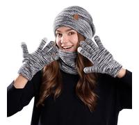 Scialle cappello guanti set invernale maglia morbida calda foderata in pile per freddo senza cuciture e comfort daily per la casa e tempo libero (Grey, One Size)