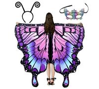 Scialle con ala di farfalla, costume da donna con di farfalla, scialle per costumi di Halloween con ala da fata, di farfalla per Halloween, con maschera per antenna e fascia per Game D