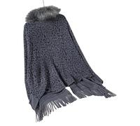 Scialle con colletto peloso sciolto cardigan lavorato a maglia modello animale manica lunga aperto davanti maglione scialle avvolgere per le donne poncho mantelle stampa leopardata scialle cardigan