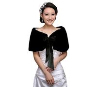 Scialle da donna in finta pelliccia da sposa collo a mantello sciarpa invernale da sposa per feste nuziali per spose e damigelle d'onore stola con chiusura a fiocco Scialle Nero Etichettalia unica