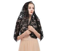 Scialle da donna in pizzo velo da sposa in pizzo sciarpa morbida floreale velo copricapo forniture scialle per la sposa, Nero , Taglia unica