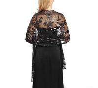 Scialle da donna in tulle trasparente con paillettes, sciarpa lunga ricamata per serate, matrimoni, feste, 60 x 180 cm, rosso oro (nero)