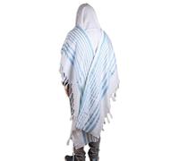 Scialle da preghiera Talitnia lana Tallit blu chiaro kosher Israele modello e...