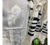 Scialle da preghiera XL Talitnia lana Tallit bianco e nero Kosher Israele...