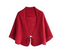 Scialle di lana da donna scavato fuori tinta unita protezione collo fibbia mantello sciarpa lavorata a maglia per, Rosso, Etichettalia unica