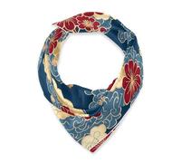 Scialle di seta quadrata elegantes sciarpa per l'uomo per le vacanze 35 In blu e oro fiori vintage giapponesi chales para mujer