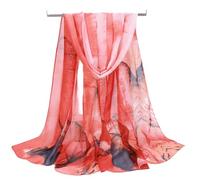 Scialle Foulard Da Donna - 50 * 160Cm Scialle Sciarpa Sciarpa A Foglie Grandi In Chiffon Moda Donna, Lusso Elegante Signora Versatile Protezione Solare Decora Sciarpe Foulard,Red,50 * 160Cm