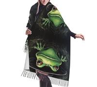 Scialle Green Frog Wearing A Hat Sciarpa Donna Imitazione Cashmere Pashmina Scialle Caldo Invernale Sciarpa Per Cerimonia Per Abito Autunno Inverno Donne Uomini