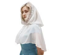 Scialle in pizzo vittoriano con pizzo per donne scialle con cappuccio corto per scialli da sposa e avvolgere per donne con cappello, Orlo Bianco Senza La, Taglia unica