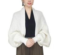 Scialle Lavorato A Maglia Bianco Crema Da Donna Autunno Inverno Coprispalle Da Sposa Damigelle D'Onore Stola Mantello Lavorato A Maglia Da Donna Cardigan Aperto Sul Davanti per Abiti Da Sera Casual