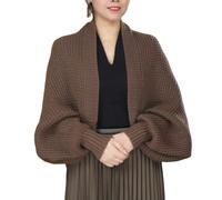 Scialle Lavorato A Maglia Marrone Da Donna Autunno Inverno Coprispalle Da Sposa Damigelle D'Onore Stola Mantello Lavorato A Maglia Da Donna Cardigan Aperto Sul Davanti per Abiti Da Sera Casual