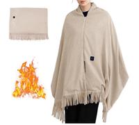 Scialle riscaldato USB for donna Sciarpa coperta riscaldante con nappa | Poncho riscaldato elettrico portatile, scialle riscaldante in morbido poliestere, regalo invernale caldo(Khaki)