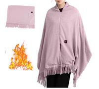 Scialle riscaldato USB for donna Sciarpa coperta riscaldante con nappa | Poncho riscaldato elettrico portatile, scialle riscaldante in morbido poliestere, regalo invernale caldo(Pink)
