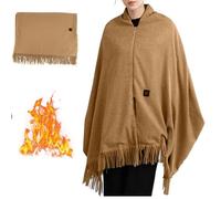 Scialle riscaldato USB for donna Sciarpa coperta riscaldante con nappa | Poncho riscaldato elettrico portatile, scialle riscaldante in morbido poliestere, regalo invernale caldo(Brown)