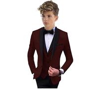 Scialle Risvolto Abito Formale per Ragazzi 3 PC Giacca Gilet Pantaloni Ragazzi Partito Vestito Da Matrimonio Smoking Kids Suit, Borgogna, 6 Anni