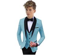 Scialle Risvolto Abito Formale per Ragazzi 3 PC Giacca Gilet Pantaloni Ragazzi Partito Vestito Da Matrimonio Smoking Kids Suit, Azzurro, 3 Anni