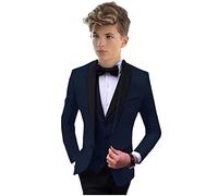 Scialle Risvolto Abito Formale per Ragazzi 3 PC Giacca Gilet Pantaloni Ragazzi Partito Vestito Da Matrimonio Smoking Vestito Per Bambini, Marina Militare, 3 Anni
