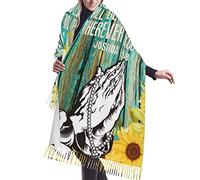 Scialle Sunflower Be Strong And Courageous Sciarpa Donna Con Frange Pashmina Scialle Caldo Scialli Avvolge Per Autunno Inverno Donne Uomini Cerimonia Per Abito