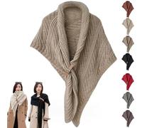 Scialle triangolare multifunzionale da donna, scialle triangolare lavorato a maglia con fibbia in pelle, alla moda, caldo e accogliente, sciarpa a maglia (taglia unica, kaki)