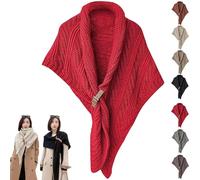 Scialle triangolare multifunzionale per donne, scialle triangolare lavorato a maglia con fibbia in pelle, moda calda e accogliente sciarpa a maglia