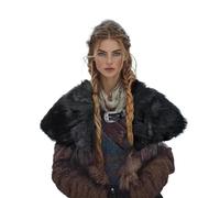 Scialle vichingo in pelliccia sintetica con cintura, fascia medievale sulle spalle, mantello da guerriero rinascimentale, per Halloween, cosplay, carnevale, travestimento LARP, Stile 2 - Nero, Taglia