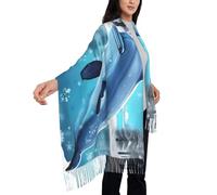 Scialle Winter The Dolphin Print Sciarpa Donna Caldo Pashmina Scialle Con Frange Invernale Sciarpa Per Cerimonia Per Abito Cerimonia Autunno Inverno