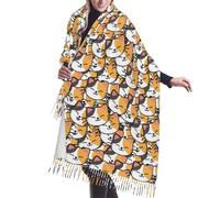 Scialle Wrap per le donne - Simpatico cartone animato sorridente gatto faccia oversize autunno inverno coperta sciarpa alla moda per donna