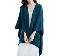 Donne Scialle Wrap Plus Size Cardigan 100% Lana Merino Poncho Capo Autunno Inverno Aperto Maglione Cappotto, Blu scuro, Taglia Unica