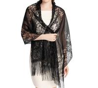 Scialli da Sposa Sciarpa di Pizzo, Stola Elegante Donna Cerimonia con Frangetta, Scialle Stola per Abito da Sera, Scialle Avvolgente in Pizzo Elegante Vintage da Donna per Festa del Mare (Nero)