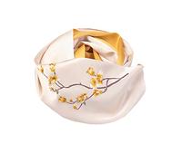 Scialli per capelli con fiori ricamati fatti a mano in seta a due piani 626 (Beige)