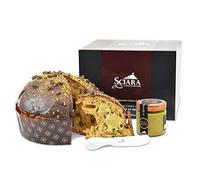 SCIARA - Panettone al Pistacchio e "Cioccolato di Modica IGP" 750 gr con Crema di Pistacchio vasetto 190 gr - Con granelli di Pistacchi e di "Cioccolato di Modica IGP"