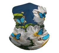 Sciarpa A Mezza Faccia White Blooms Blue Butterflies Sciarpa A Tubo Copricapo A Mezza Faccia Passamontagna Per Escursionismo Outdoor Attività 25X50 Cm