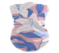 Sciarpa a Mezza Faccia White Lily Flowers Blue Leaves Sportiva Ghetta da Collo Antiscivolo Sciarpa a Tubo per Campeggio Sports 26X30cm