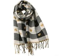 Sciarpa a quadri da donna con frangia, scialle invernale morbida e calda simile al cashmere, motivo a quadri d'amore, stola per viaggi e uso quotidiano, alla moda marrone, nero, rosa, (nero)