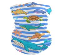 Sciarpa a Tubo Blue White Striped Sea Animal Sportiva Decorazione facciale Antivento Sciarpa a Mezza Faccia per Ciclismo Pesca 26X30cm