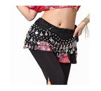sciarpa ai glutei con foglie luminose, Sciarpa da danza del ventre in chiffon da donna con pezzi multicolore(Black)